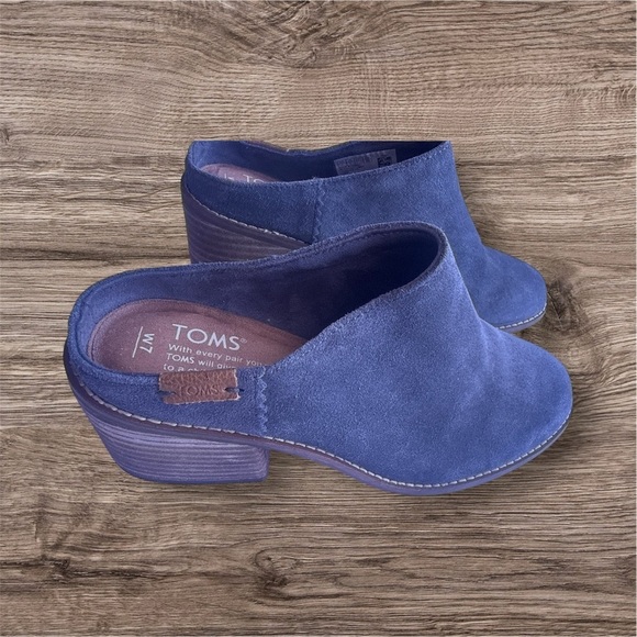 Toms Leila Forged Iron Grey Suede Stacked Chunky Black Heel Mules. W7 - Picture 2 of 13